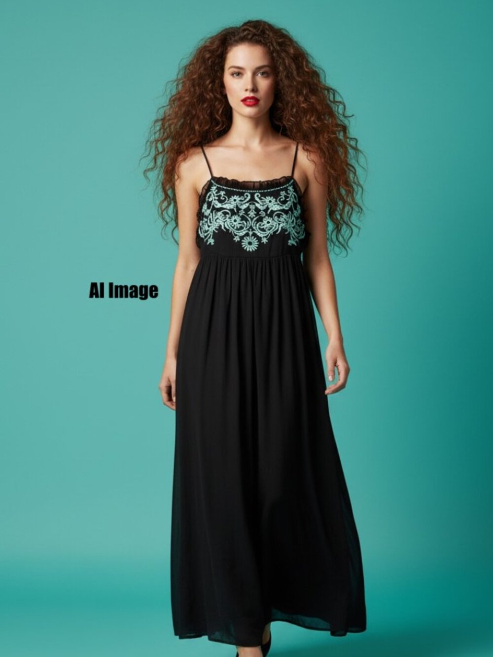 Tobi Blue Chiffon Embroidered Top Sides Zip Strappy Maxi Dress Size S